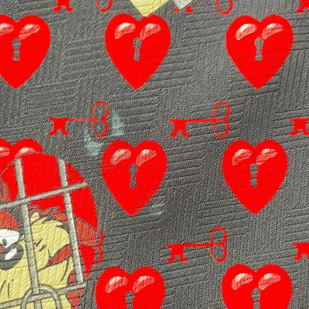 Vintage Looney Tunes Necktie Black Tasmanian Devil Love Heart Polyester Mens Tie